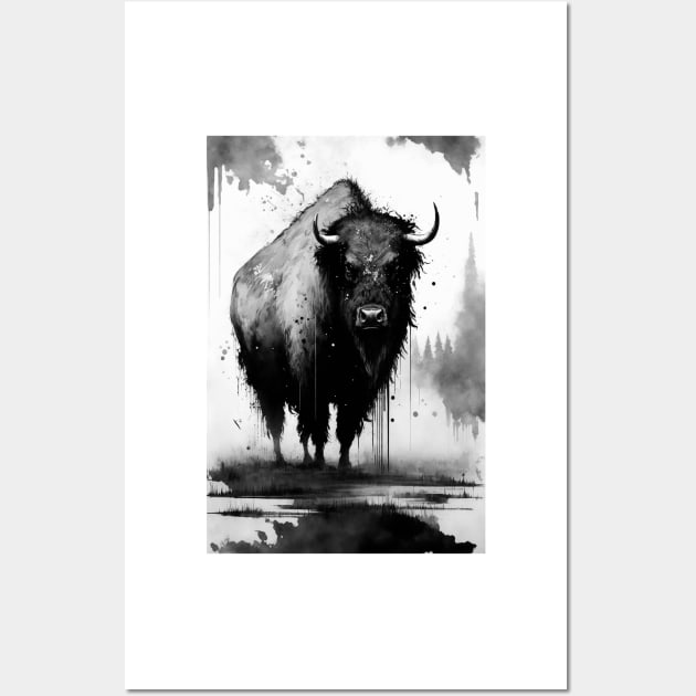 Ink Buffalo Painting Wall Art by TortillaChief